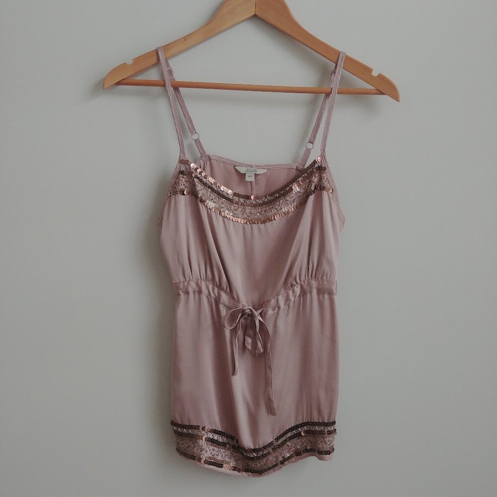 Y2K Jacob Connexion 100% silk beaded sequin cami tank top mauve pink Small